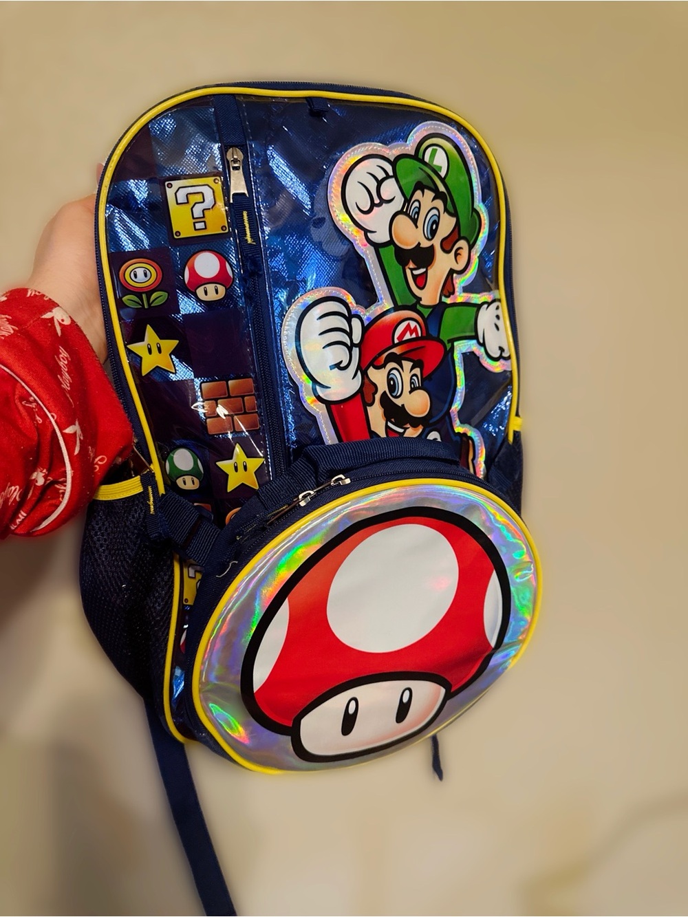 Nintendo Kids Backpack in Navy Blue with Red Mushroom Pocket